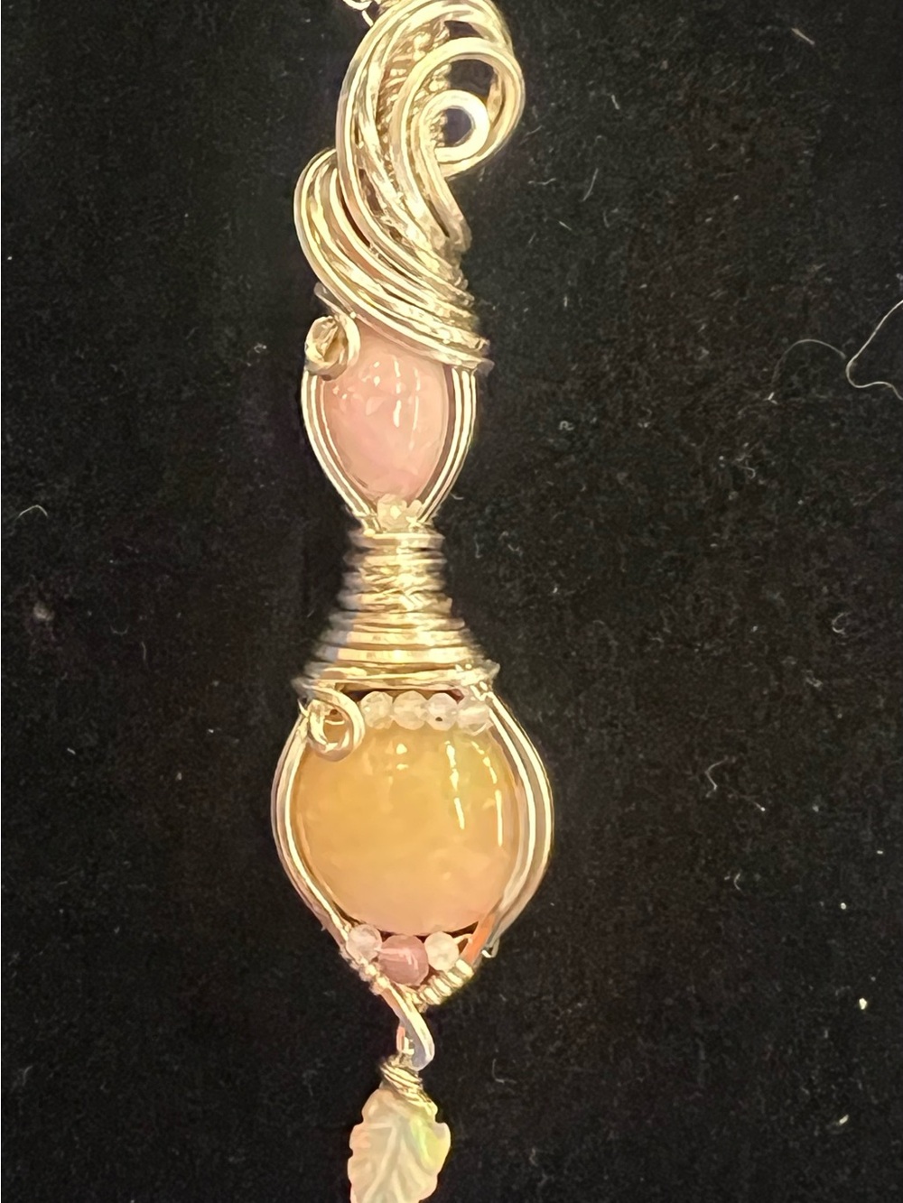 Artisan Pink and Peach Opal Wire-Wrap Pendant Necklace
